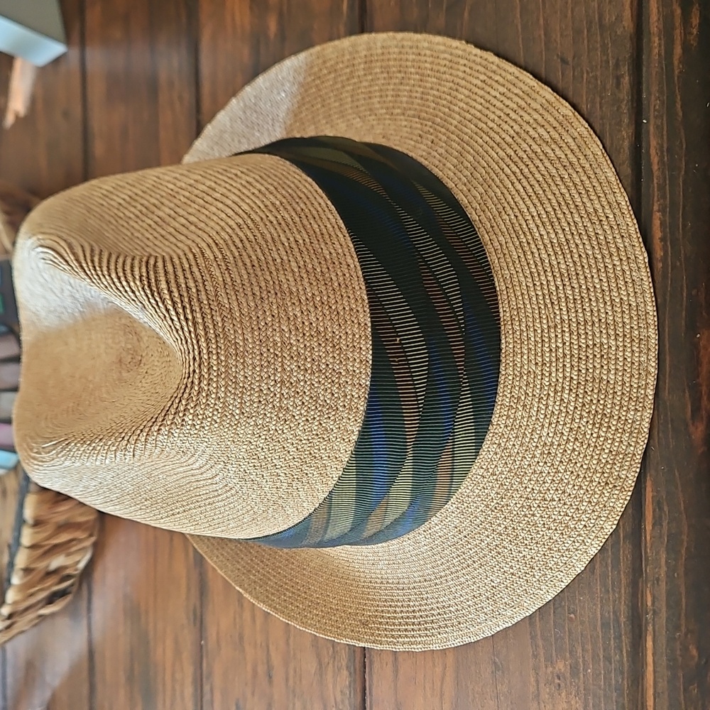 Vintage Stevens Straw Tan Fedora with Black Logost